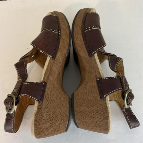 Dansko Sigrid Brown Leather Wedge Sandals Back Strap Size 36 - Picture 6 of 16
